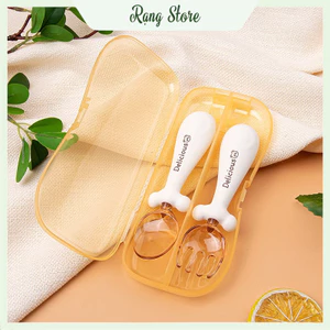 Bộ thìa ăn dặm cho bé tập xúc PPSU, gồm thìa và nĩa có hộp xinh xắn Delicisous
