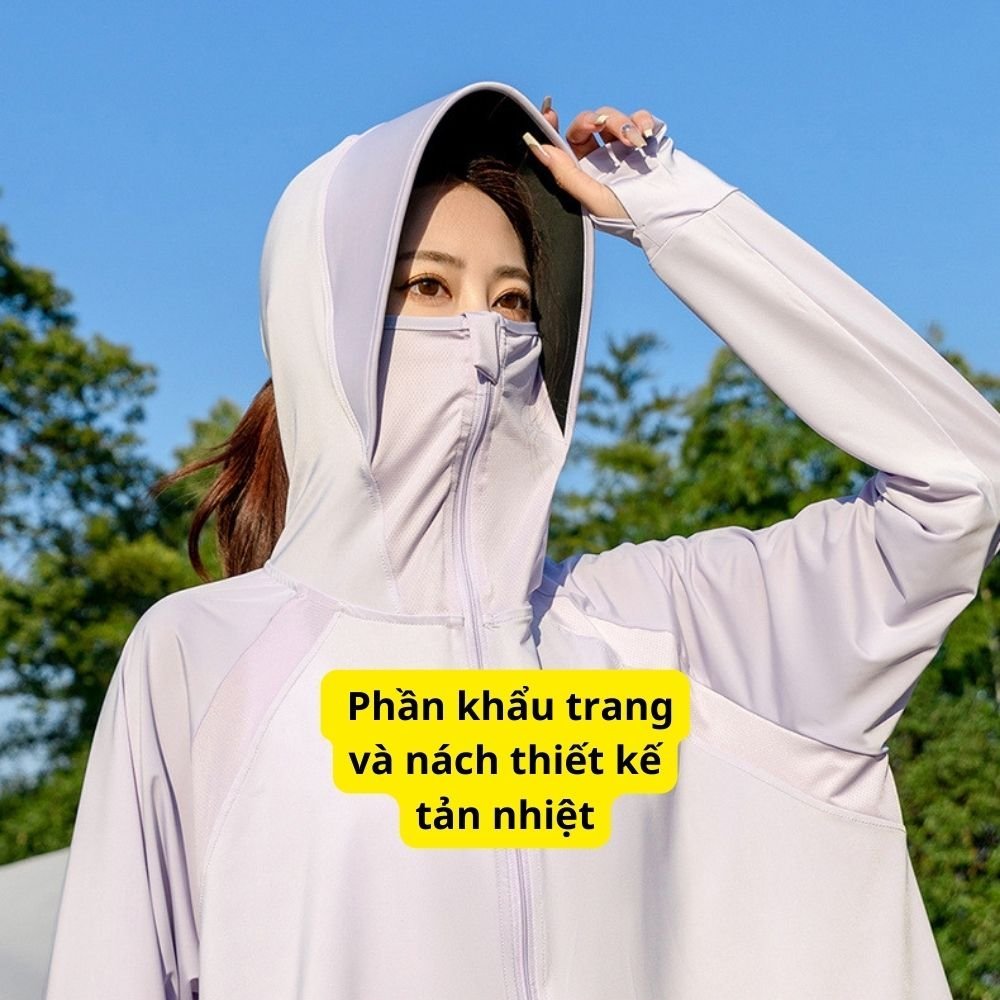 Áo chống nắng nữ chống tia cực tím UPF50+ chống tia UV chất lụa nhẹ, thoáng mát free size đến 75kg