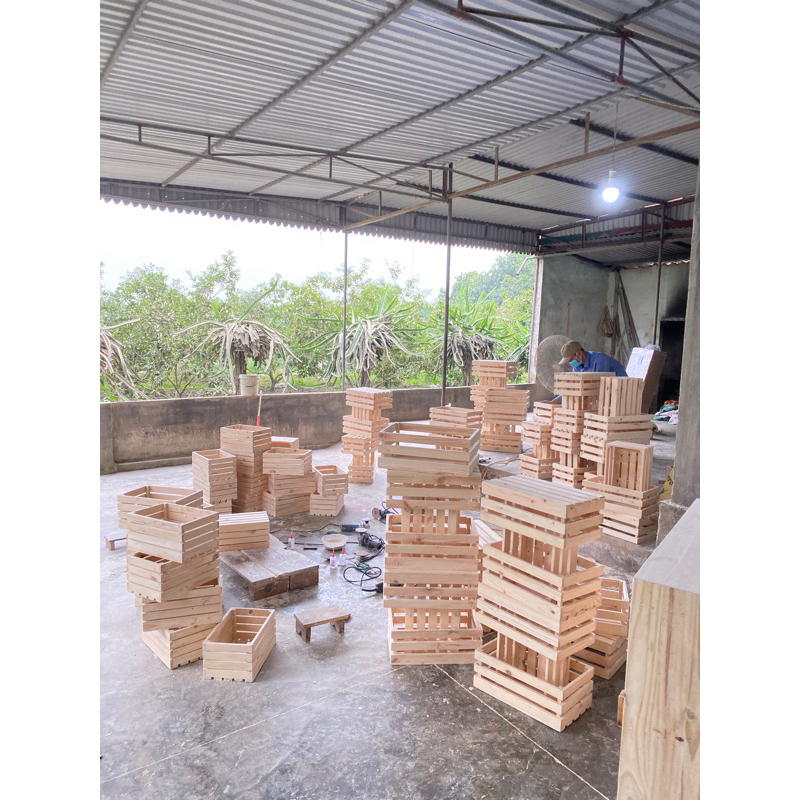 Thùng Gỗ Pallet Gỗ Thông Đa Năng Chống Mối Mọt - Hộp Gỗ Decor Cafe, Homestay Nhiều Size - TC Home