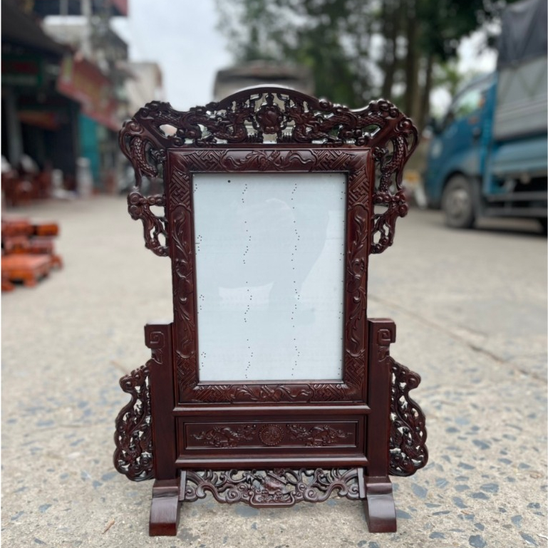 Khung Ảnh Thờ mẫu Tứ Linh gỗ Hương Khung ảnh bàn thờ gia tiên trạm khắc tứ linh đồ dùng phòng thờ