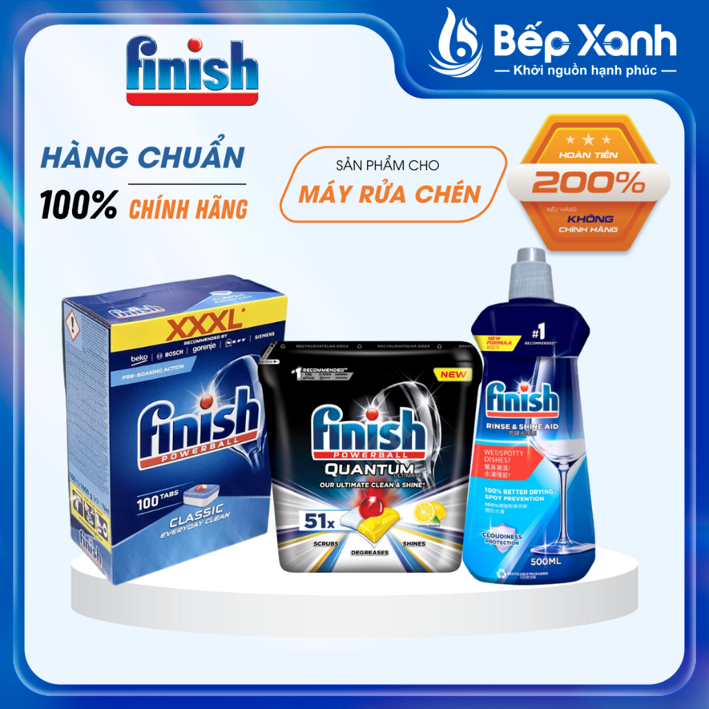 Ảnh Viên rửa bát Finish All In One 60V, 90V + Muối rửa bát Finish 1,2kg + Nước làm bóng Finish 400ml 1