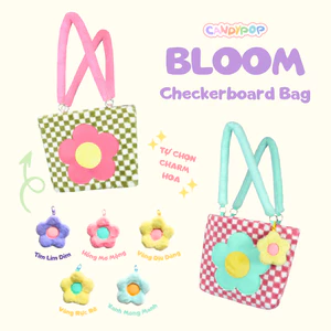 Checkerboard bag BLOOM - Túi tote vải lông phối da hoạ tiết bông hoa