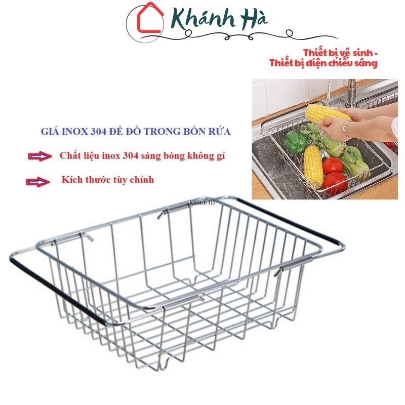 Khay rổ inox 304 gác trên bồn rửa bát đựng chén đĩa hoa quả - Khánh Hà ...
