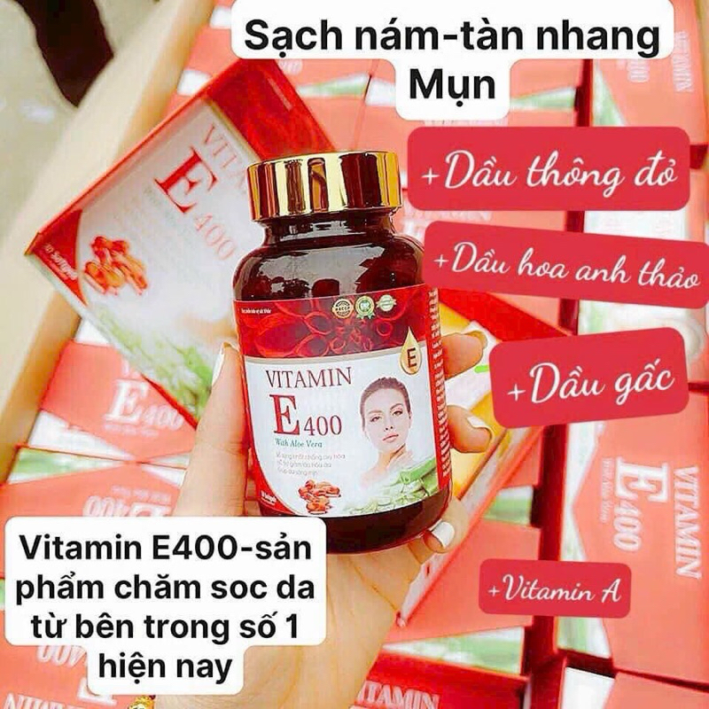 Viên Uống Trắng Da Mờ Nám Vitamine400 With Aloe Vera Tinh Dầu Thông đỏ Tinh Dầu Hoa Anh Thảo