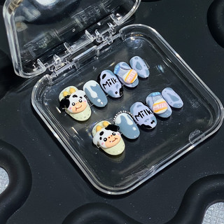 Nailbox thiết kế thủ công nặn gel nổi Bò sữa cute form ngắn được đổi form
