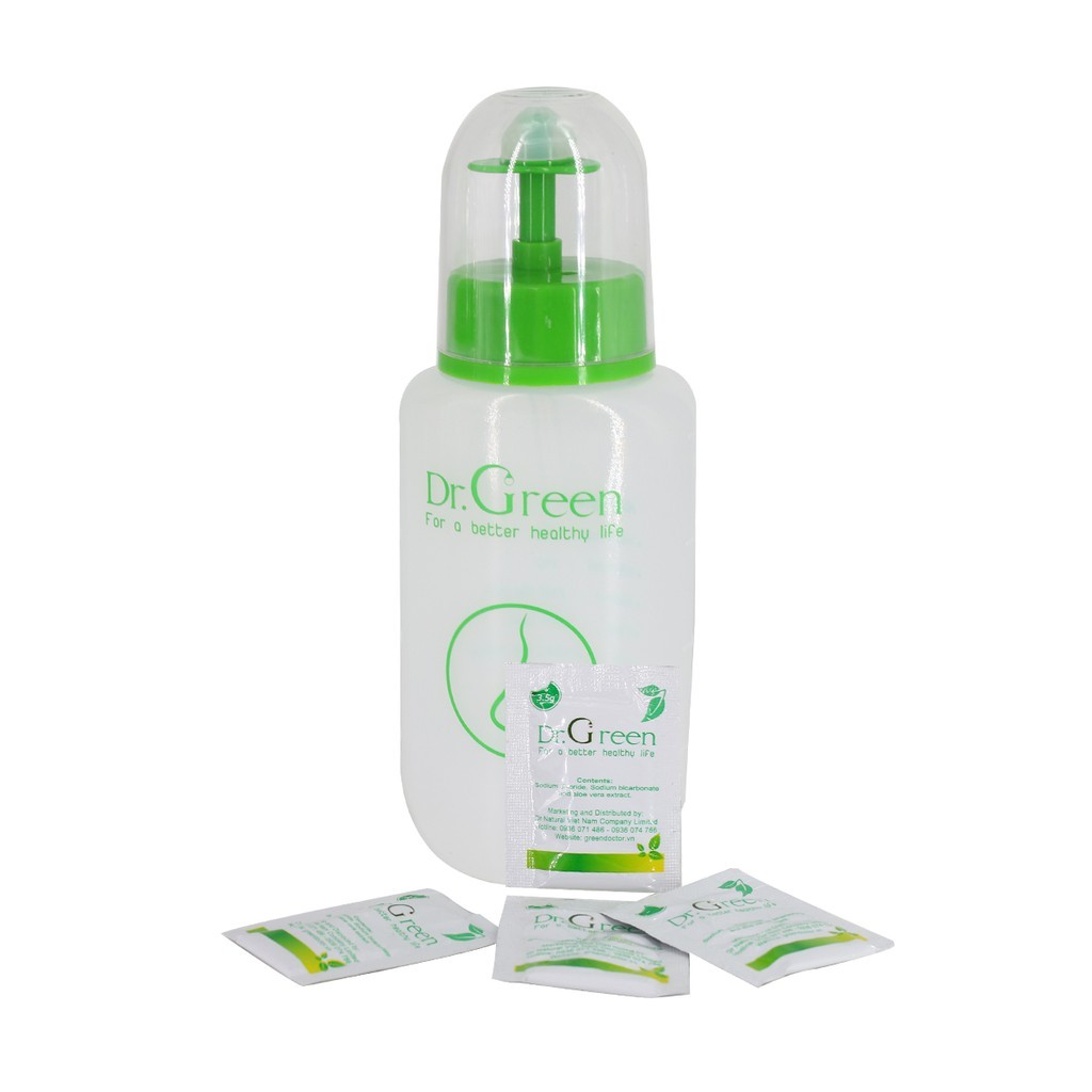 Bình rửa mũi Dr Green đầu rửa silicon và 10 gói muối
