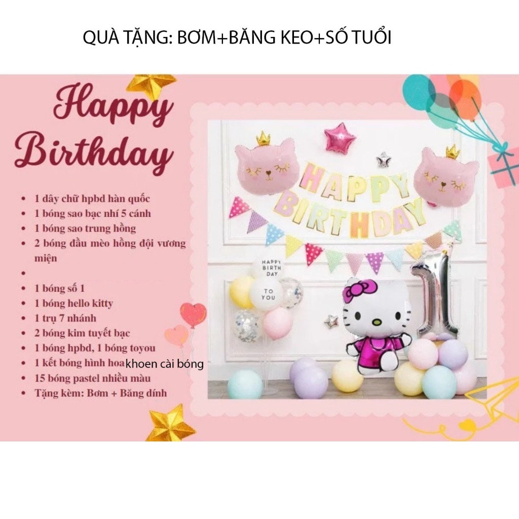 Product image (MIỄN SHIP)(TẶNG BÓNG TUỔI)Sét Bóng Bay Trang Trí Sinh Nhật Thôi Nôi Cho Bé Tuổi Mèo,trang trí sinh nhật cho bé 1 tuổi Mèo 60