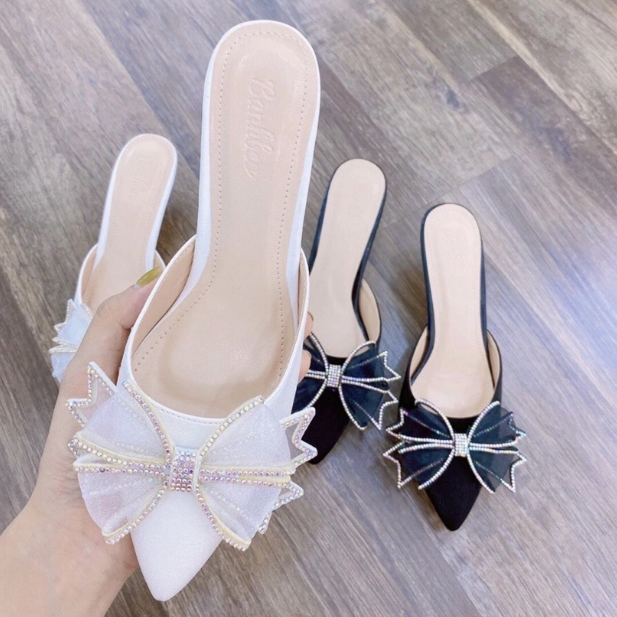 Sục nữ họa tiết hoa cánh tiên, Giày cao gót nữ 7 phân lên chân cực xinh mã H21