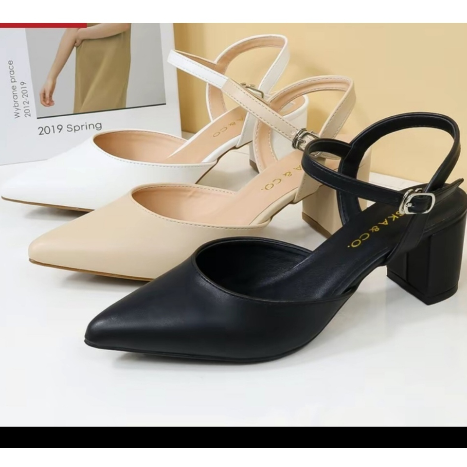 Giày bít mũi 5 phân, Sandal cao gót công sở da cao cấp mã H22