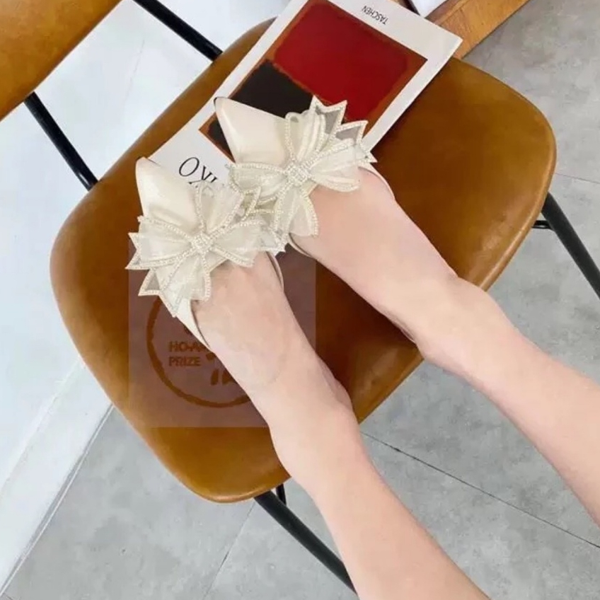 Sục nữ họa tiết hoa cánh tiên, Giày cao gót nữ 7 phân lên chân cực xinh mã H21