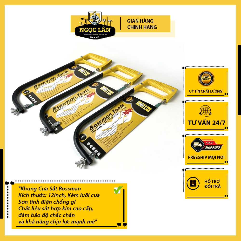 Khung cưa sắt, cưa ống nước 12 inch cao cấp Bossman kèm 1 lưỡi cưa sắt