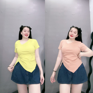 Áo thun nữ bigsize tay ngắn cổ tim bo sườn dáng croptop chất liệu thun gân tăm co giãn tốt thấm hút mồ hôi xinh xắn A40
