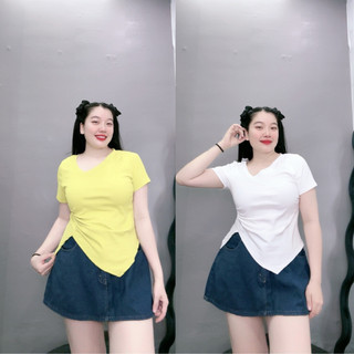 Áo thun nữ bigsize tay ngắn cổ tim bo sườn dáng croptop chất liệu thun gân tăm co giãn tốt thấm hút mồ hôi xinh xắn A40