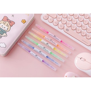 BUJO - BST Bút light sáng/ Bút Dạ Quang 2 đầu - 6 màu mực tự chọn tươi sáng - Lẻ và bộ ♥ Bút Highlight thân thon dài