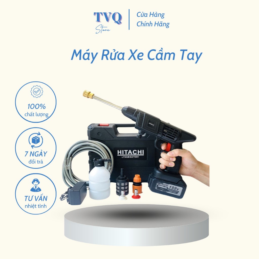 Máy Rửa Xe Cao Cấp Cầm Tay 199V Không DâyThiết Kế Đa Năng Áp Lực Nước Mạnh TVQ Store