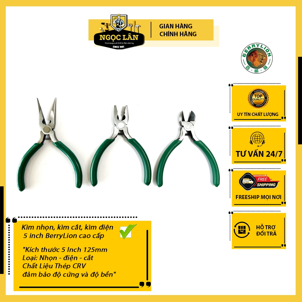Kìm nhọn, kìm cắt, kìm điện 5 inch 125mm BerryLion cao cấp