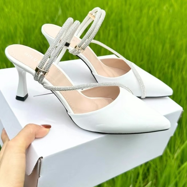 Giày cao gót 7 phân, sandal nữ bít mũi dây quai đá  hottrend mã H28