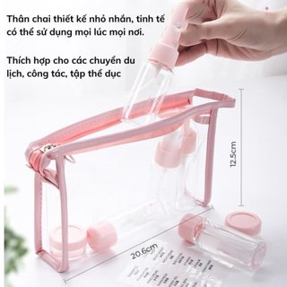 Bộ chiết mỹ phẩm 5 món mini nhựa trong dùng khi du lịch công tác, lọ chiết mỹ phẩm