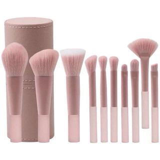 Bộ cọ trang điểm cá nhân mini SURI màu Hồng nude gồm 10 cọ kèm theo túi da và ống cắm