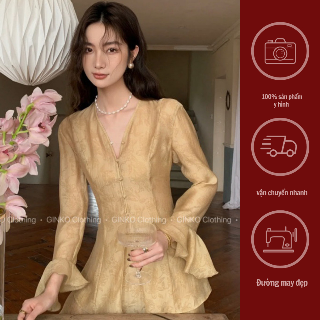 GINKO CLOTHING_Set tơ crep áo tay loe phối chân váy xòe 2 lớp phong cách tiểu thư cực xinh_SETGC2307