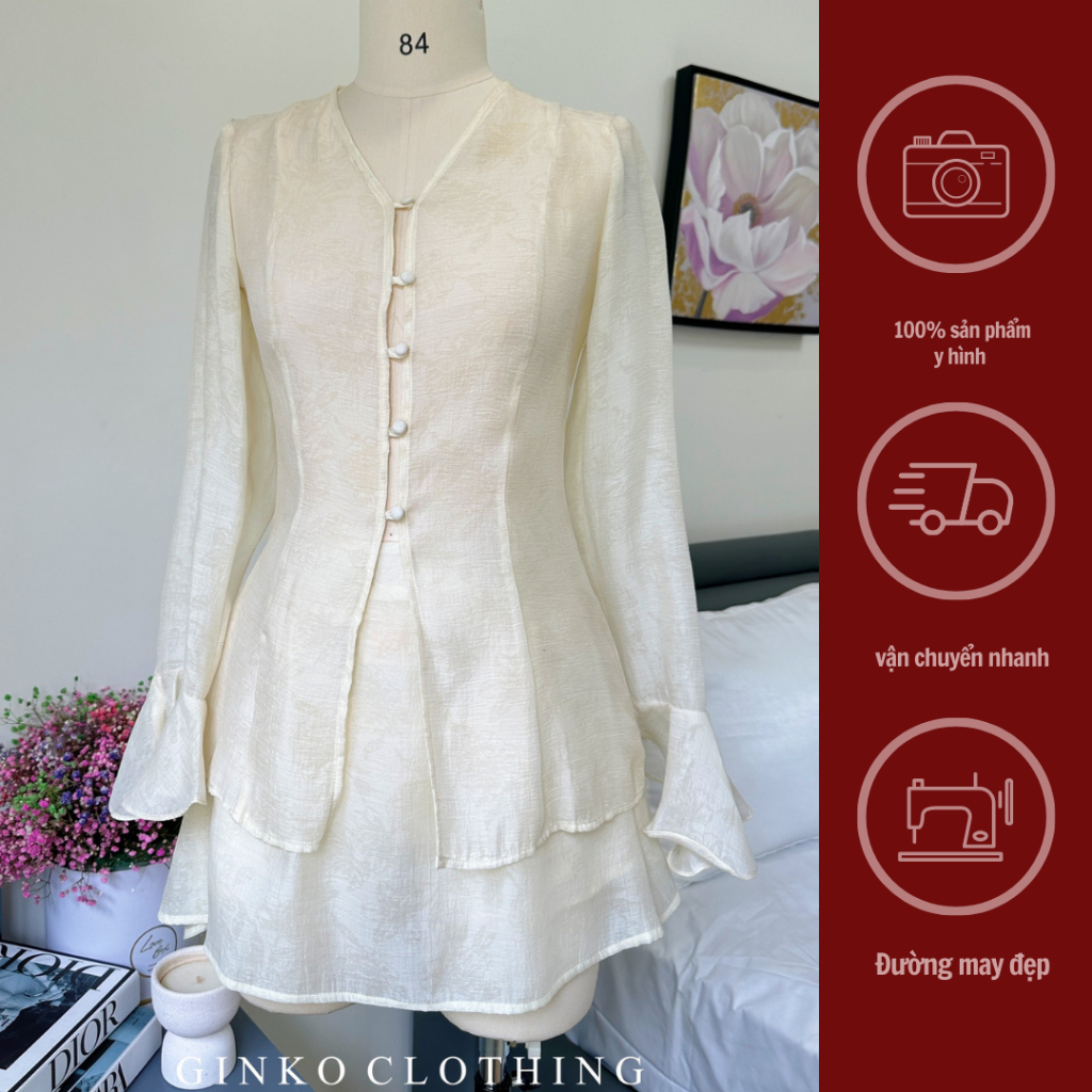 GINKO CLOTHING_Set tơ crep áo tay loe phối chân váy xòe 2 lớp phong cách tiểu thư cực xinh_SETGC2307