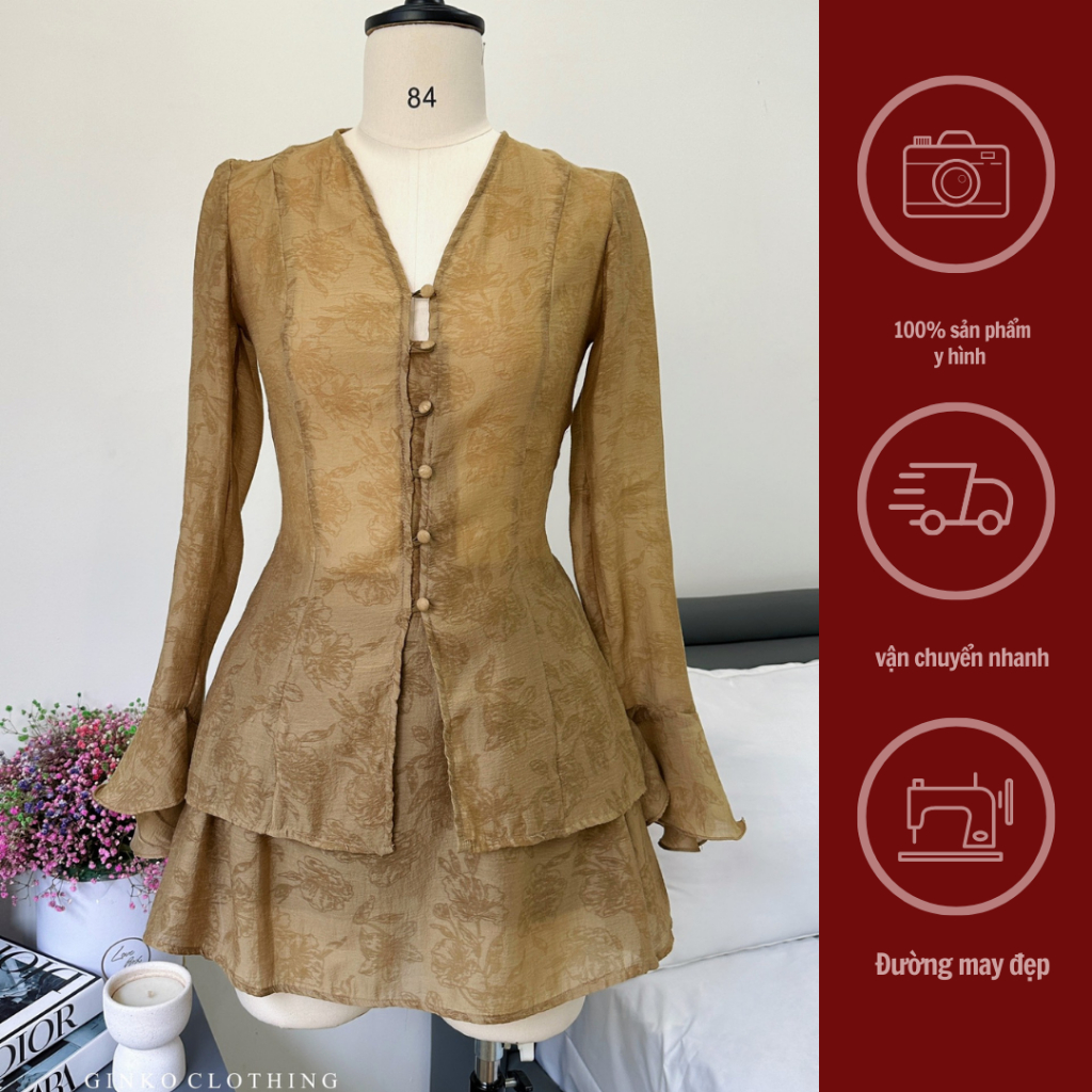 GINKO CLOTHING_Set tơ crep áo tay loe phối chân váy xòe 2 lớp phong cách tiểu thư cực xinh_SETGC2307