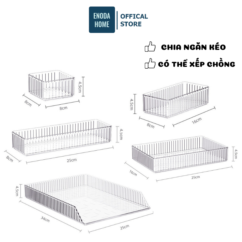 Khay Nhựa ENODA HOME Đựng Mĩ Phẩm Có Thể Xếp Chồng Tiện Lợi, Khay Đựng Đồ Trong Suốt Đa Kích Thước P300