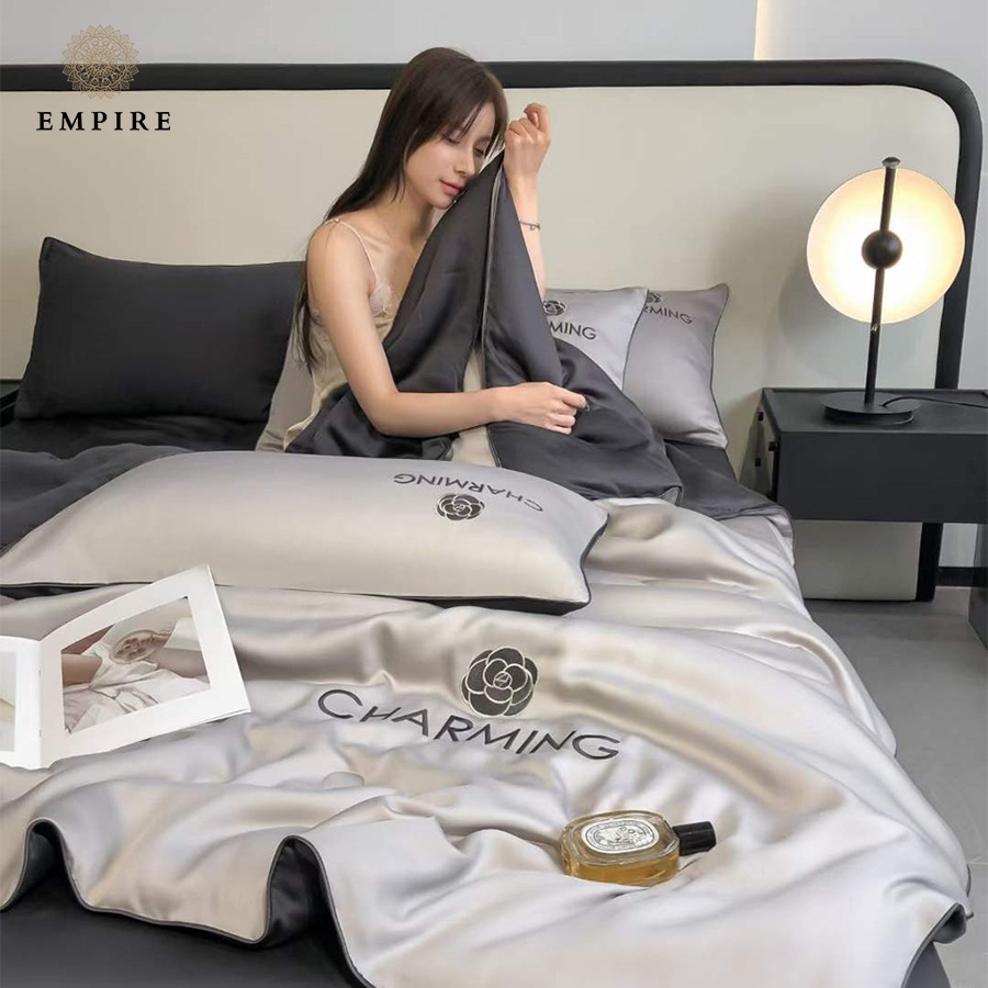 Bộ chăn ga gối nệm 4 món phi lụa EMPIRE cao cấp thoáng mát thấm hút mồ hôi - EMPIRE Bedding & Decor