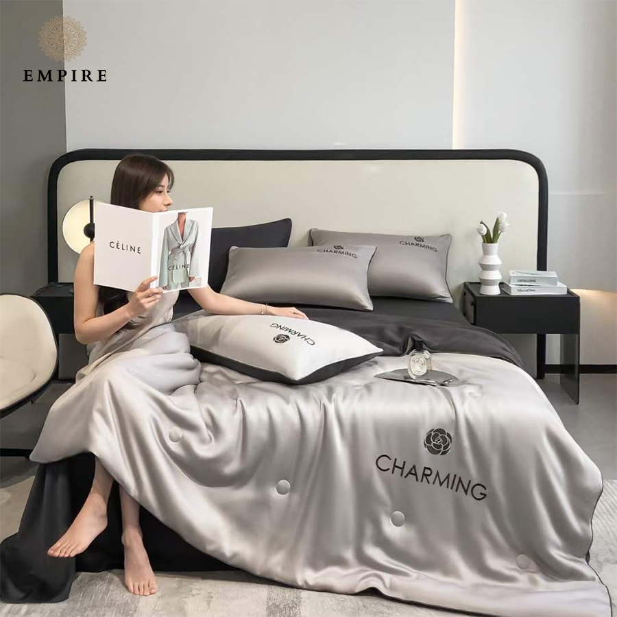 Bộ chăn ga gối nệm 4 món phi lụa EMPIRE cao cấp thoáng mát thấm hút mồ hôi - EMPIRE Bedding & Decor