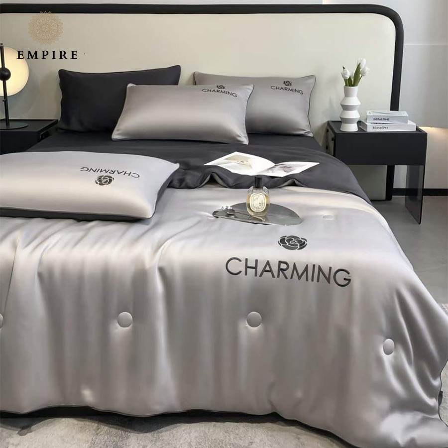 Bộ chăn ga gối nệm 4 món phi lụa EMPIRE cao cấp thoáng mát thấm hút mồ hôi - EMPIRE Bedding & Decor