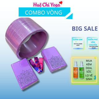 Combo Vòng Tập Yoga bản to 20cm, 2 gạch in hoa văn, 1 dây cotton họa tiết 1m8 hỗ trợ tập Yoga