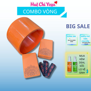 Combo Vòng Tập Yoga bản to 20cm, 2 gạch in hoa văn, 1 dây cotton họa tiết 1m8 hỗ trợ tập Yoga