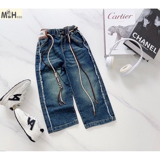 Quần jean ống xuông cho bé gái size 20-40kg, quần jean cho bé gái, quần jean ống rộng cho bé gái dây rút nâu