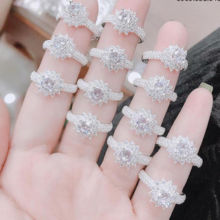 nhẫn sen 3 hàng đá new , bạc ta , dày dặn - jena sliver