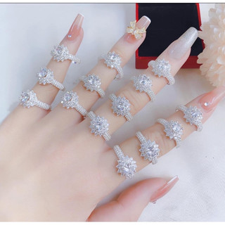 nhẫn sen 3 hàng đá new , bạc ta , dày dặn - jena sliver