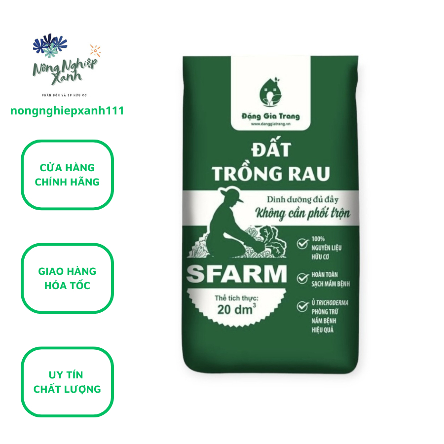 Đất trồng rau Sfarm bao 20dm3 khoảng 8kg chuyên dùng cho rau ăn lá, rau ...