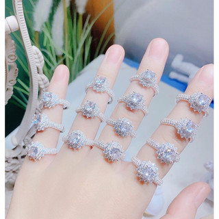 nhẫn sen 3 hàng đá new , bạc ta , dày dặn - jena sliver