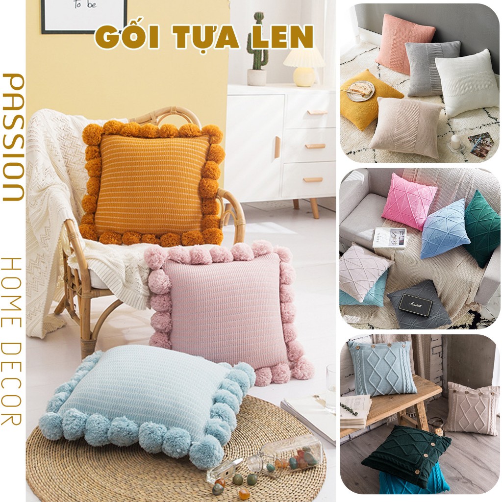 Vỏ Gối Tựa Lưng Sofa Đan Len Bắc Âu Cao Cấp Passion
