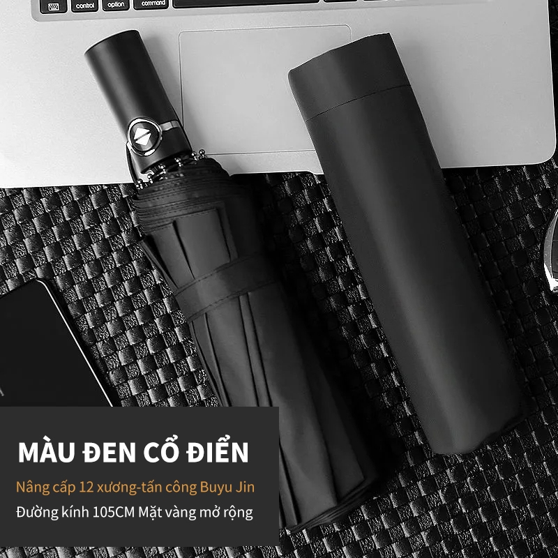 Ô Dù ICON Đen Cao Cấp - Chống Nắng 100% UV, Tự Động Mở/Gấp