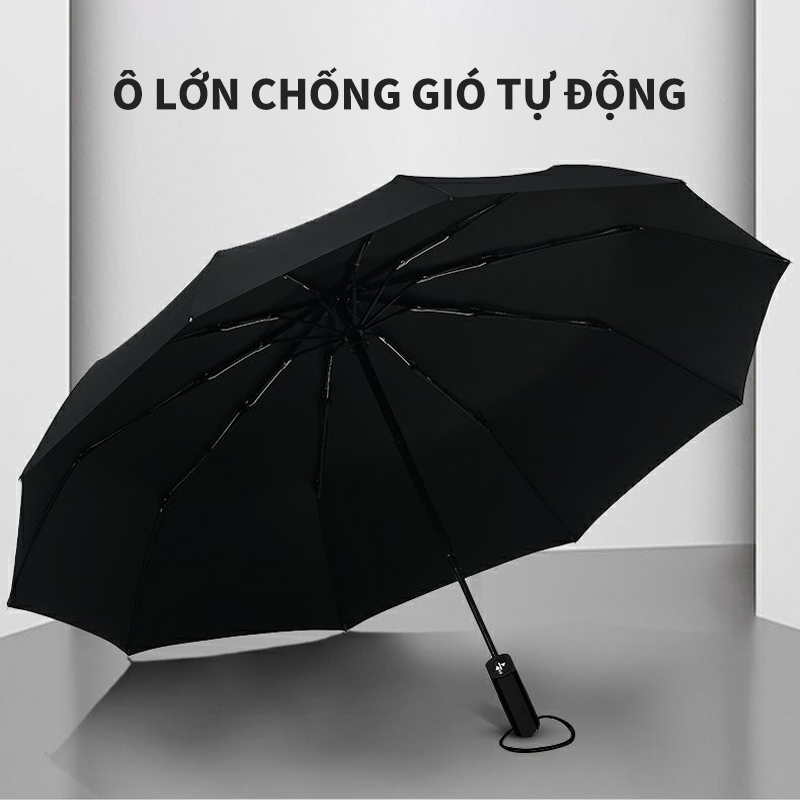 Ô Dù ICON Đen Cao Cấp - Chống Nắng 100% UV, Tự Động Mở/Gấp