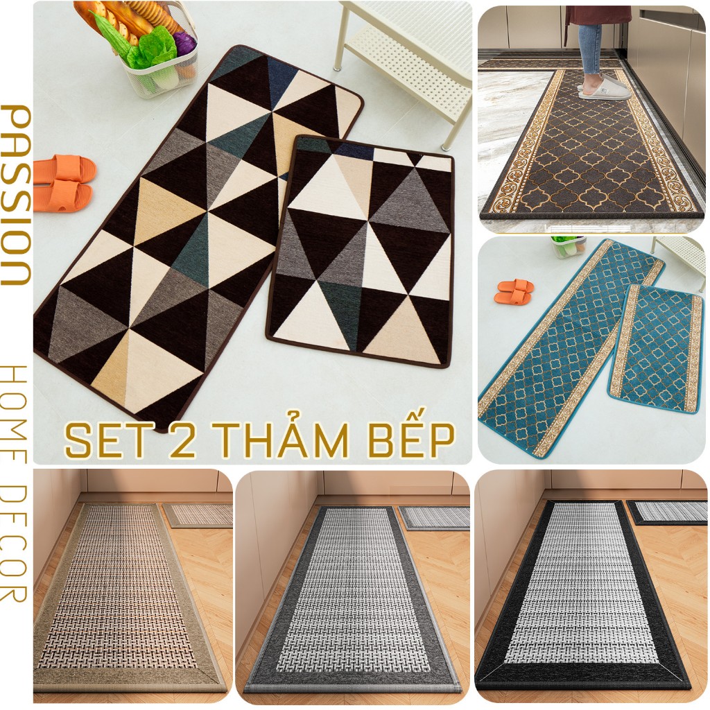Thảm Bếp Dệt Dày Thấm Hút Nước Chống Trượt Họa Tiết Hoa Văn Phong Cách Châu Âu Cao Cấp