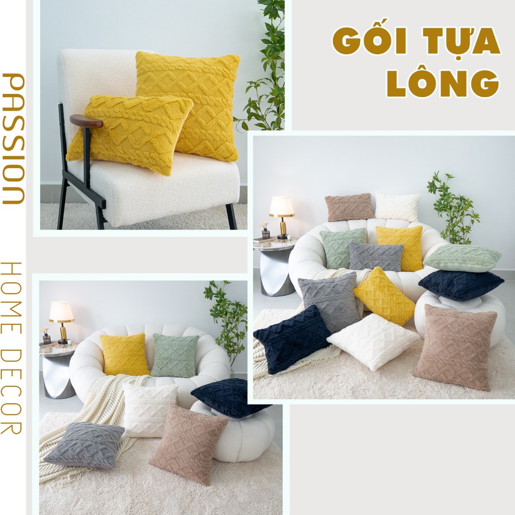Vỏ Gối Tựa Lưng Sofa Trơn Màu Dập Lông Nổi Hình Học Cao cấp