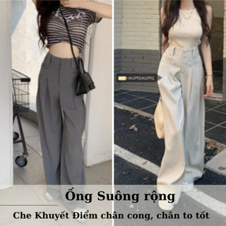 Quần tây nữ dáng đứng dài 100cm, ống rộng cơi ngang cạp cao khuy giữa vải ruby mềm đẹp M860 – XMTL