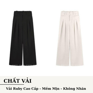 Quần tây nữ dáng đứng dài 100cm, ống rộng cơi ngang cạp cao khuy giữa vải ruby mềm đẹp M860 – XMTL