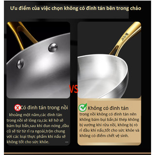 INOX 316 -Chảo Không Tráng KENGQIANG 30cm -Chống Dính Tự Nhiên Đúc Nguyên Khối 7 lớp Tay Cầm Vàng