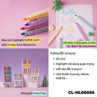 Highlight Bút Dạ Quang Đầu Vát Siêu Mềm Đầu Doubleline Bút Highlight Classmate Đánh Dấu Viết Calligraphy CL-HL0005S6S7S