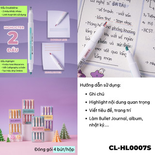 Highlight Bút Dạ Quang Đầu Vát Siêu Mềm Đầu Doubleline Bút Highlight Classmate Đánh Dấu Viết Calligraphy CL-HL0005S6S7S