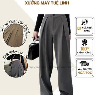 Quần tây nữ suông dài ống rộng ly lệch 2 bên, cạp cao khuy giữa tôn dáng, vải ruby cao cấp M888