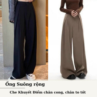 Quần tây nữ suông dài ống rộng ly lệch 2 bên, cạp cao khuy giữa tôn dáng, vải ruby cao cấp M888