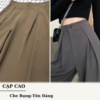 Quần tây nữ suông dài ống rộng ly lệch 2 bên, cạp cao khuy giữa tôn dáng, vải ruby cao cấp M888